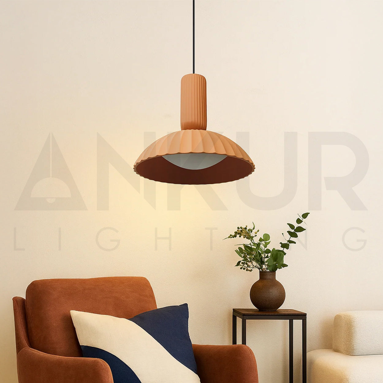 ANKUR WILLOW FLUTED WHITE CERAEMIC PORCELAIN DOME PENDANT LIGHT