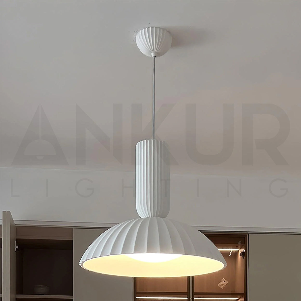 ANKUR WILLOW FLUTED WHITE CERAEMIC PORCELAIN DOME PENDANT LIGHT