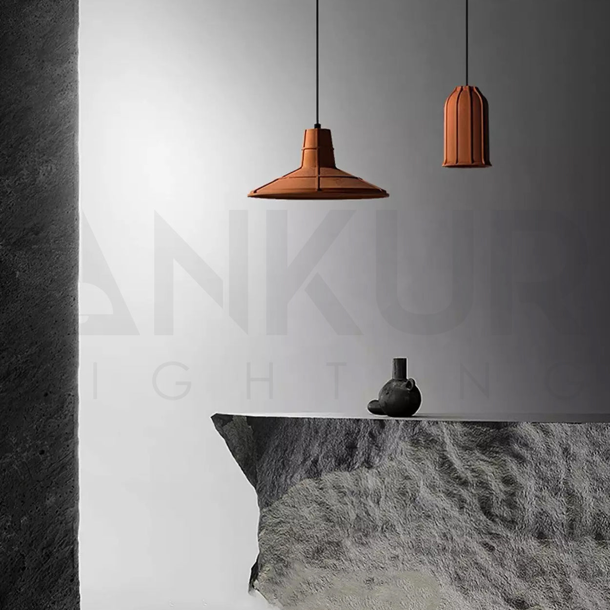 ANKUR HELIOS REDDISH BROWN MICROCEMENT LAMPSHADE CONCRETE PENDANT LIGHT