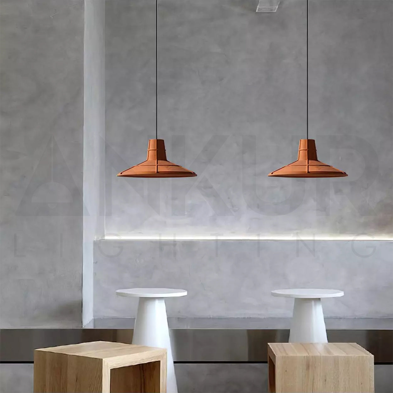 ANKUR HELIOS REDDISH BROWN MICROCEMENT LAMPSHADE CONCRETE PENDANT LIGHT