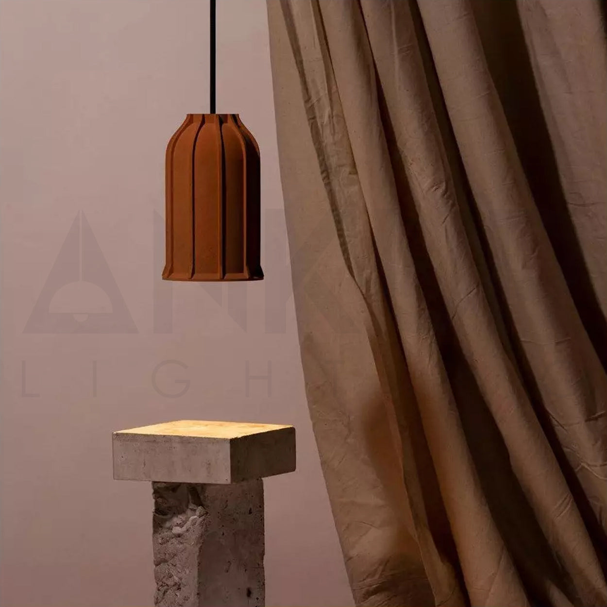 ANKUR HELIOS REDDISH BROWN MICROCEMENT LAMPSHADE CONCRETE PENDANT LIGHT