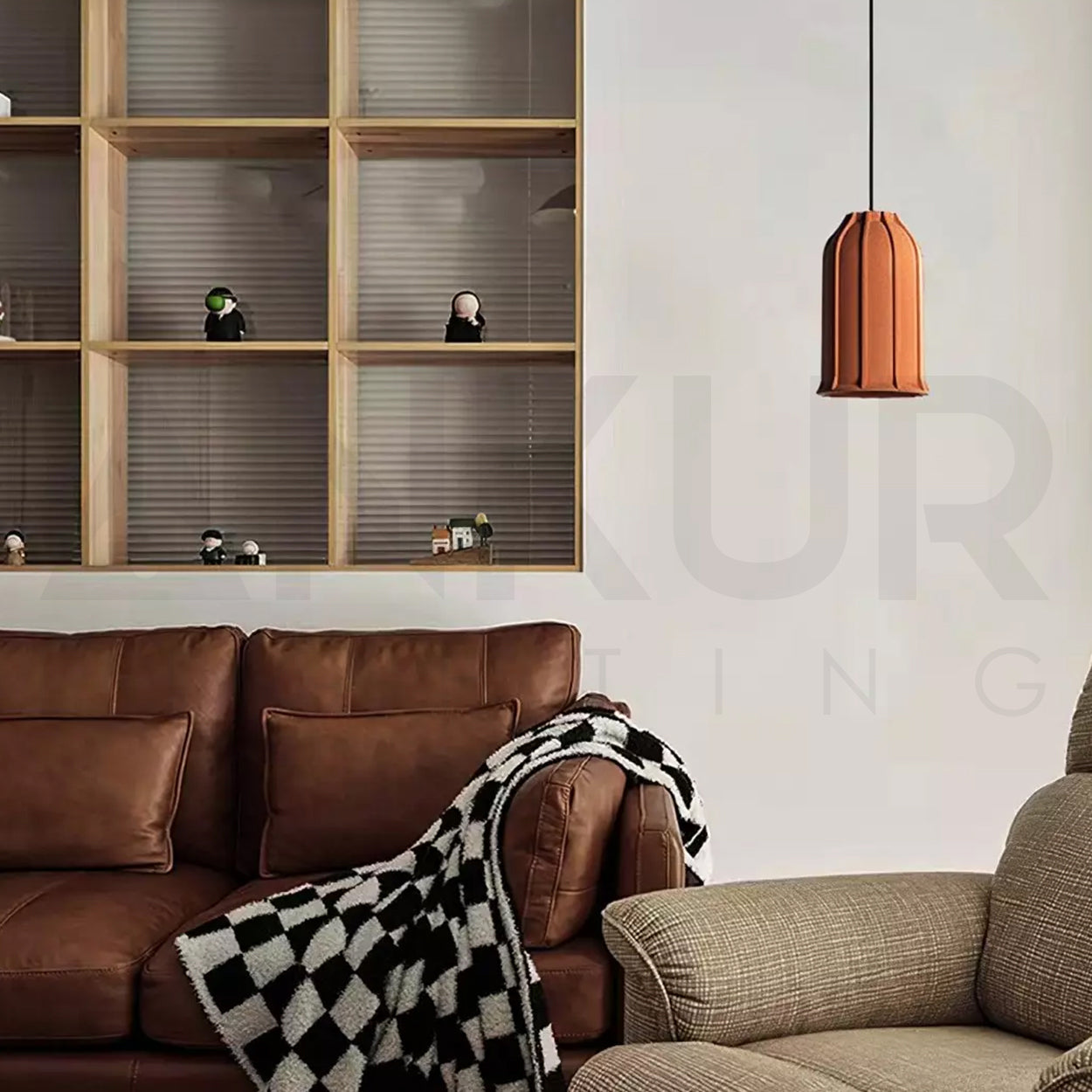 ANKUR HELIOS REDDISH BROWN MICROCEMENT LAMPSHADE CONCRETE PENDANT LIGHT