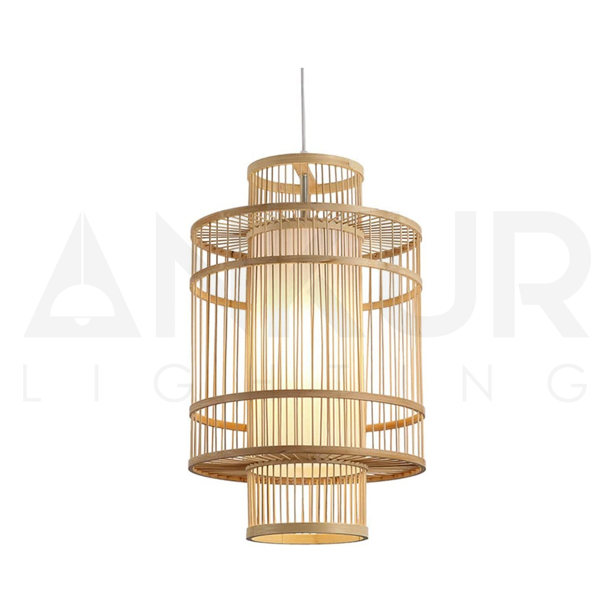 ANKUR SLAVIC NATURAL BAMBOO CANE AND FABRIC HANDMADE PENDANT LIGHT