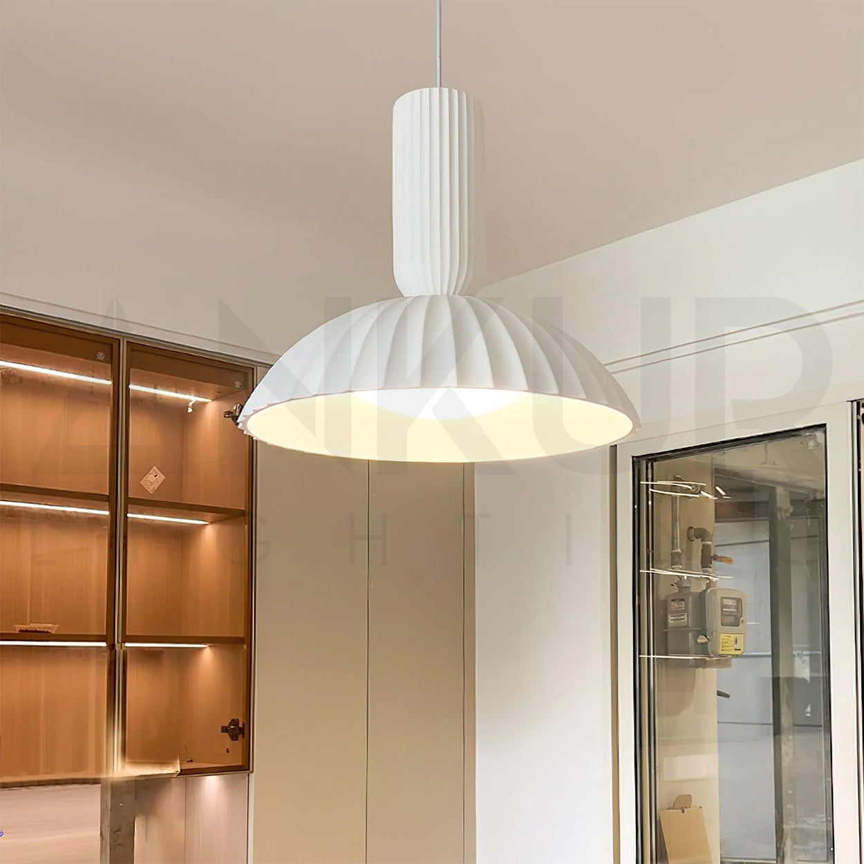 ANKUR WILLOW FLUTED WHITE CERAEMIC PORCELAIN DOME PENDANT LIGHT