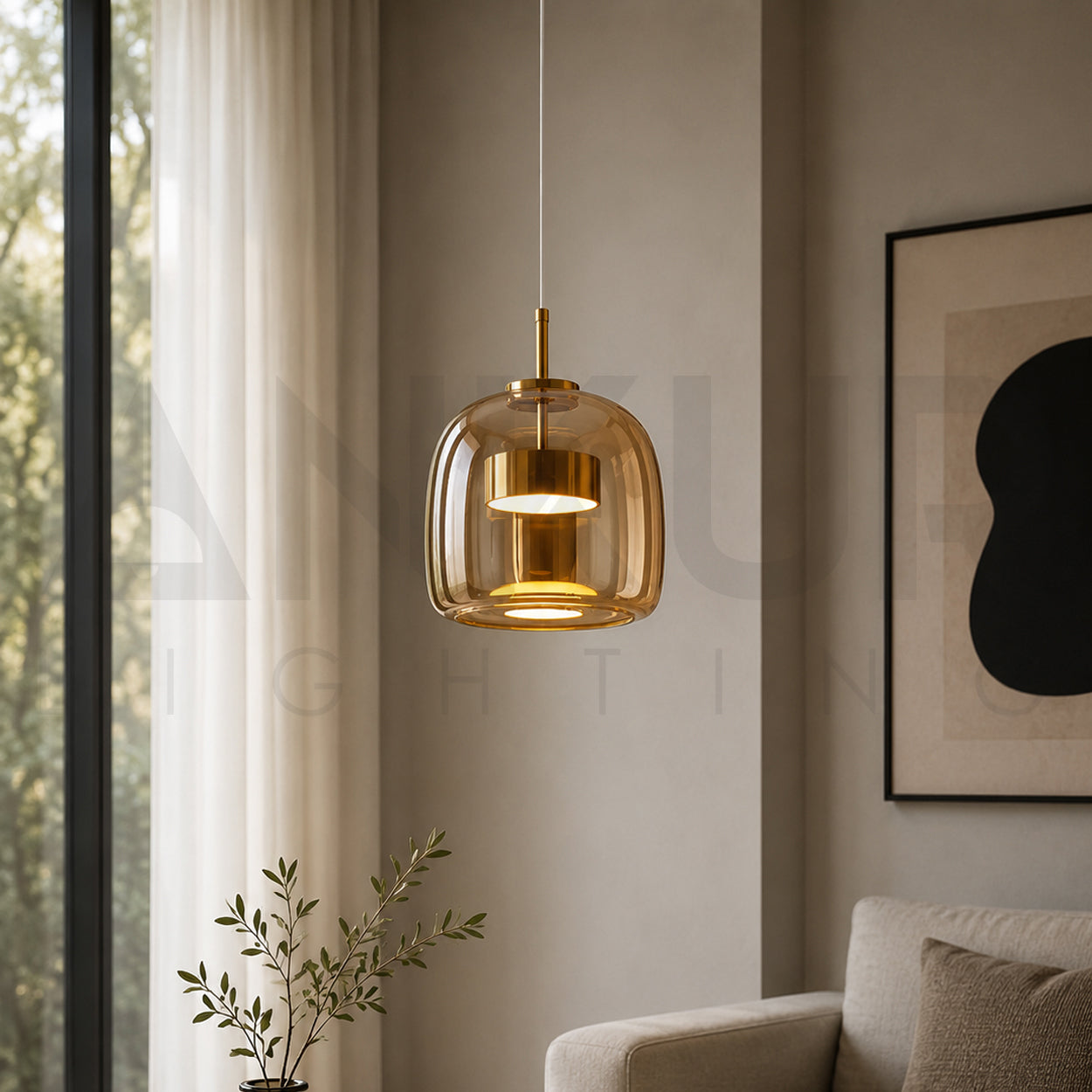ANKUR GLOW BELL MODERN GLASS WITH METAL LED PENDANT LIGHT