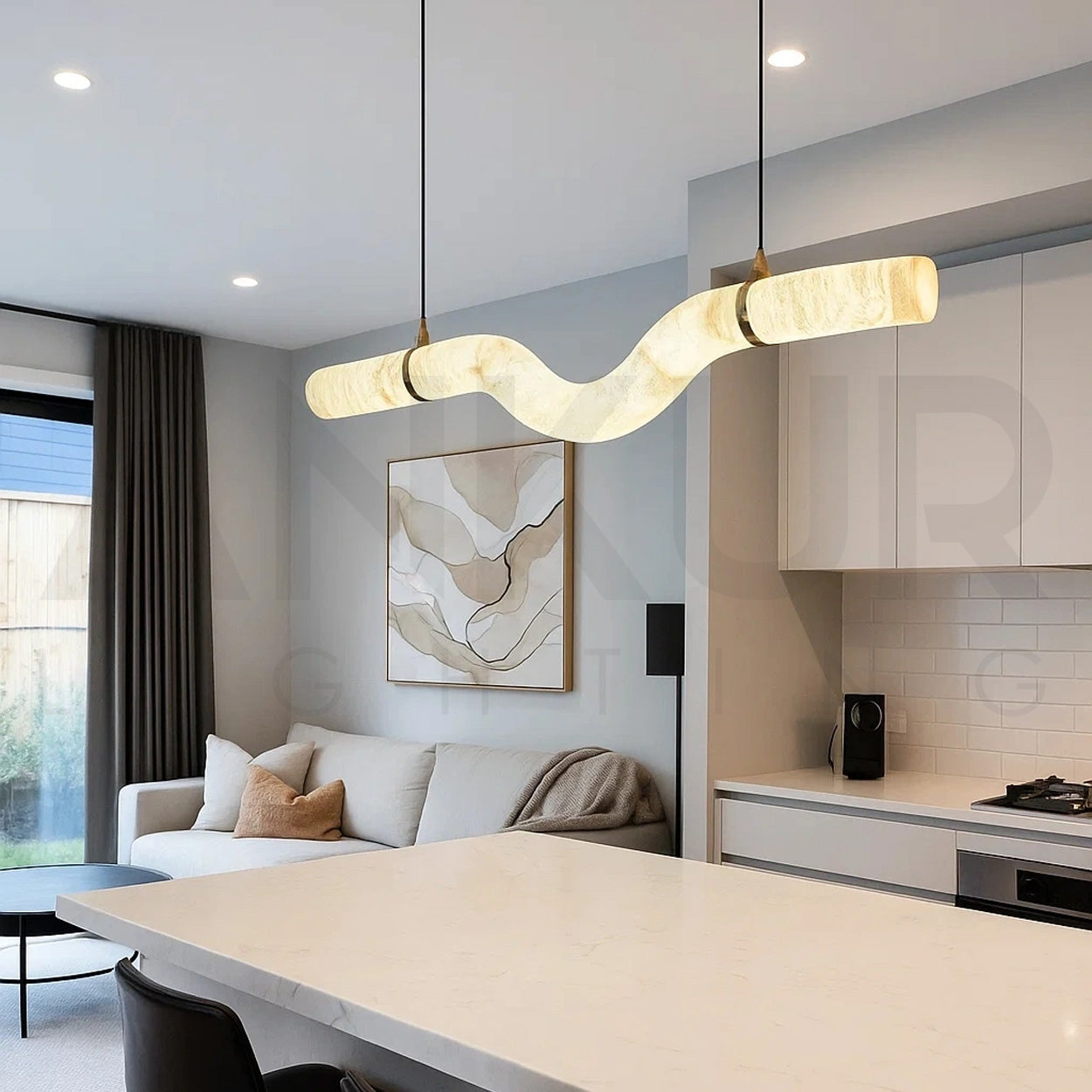 ANKUR VITTORIO MODERN MINIMILIST DESIN METAL AND ALABASTER BASED DESIGNER HANGING LIGHT