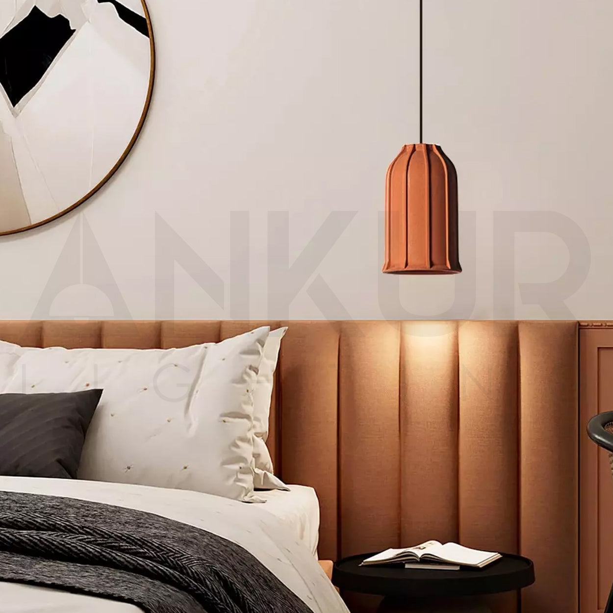 ANKUR HELIOS REDDISH BROWN MICROCEMENT LAMPSHADE CONCRETE PENDANT LIGHT