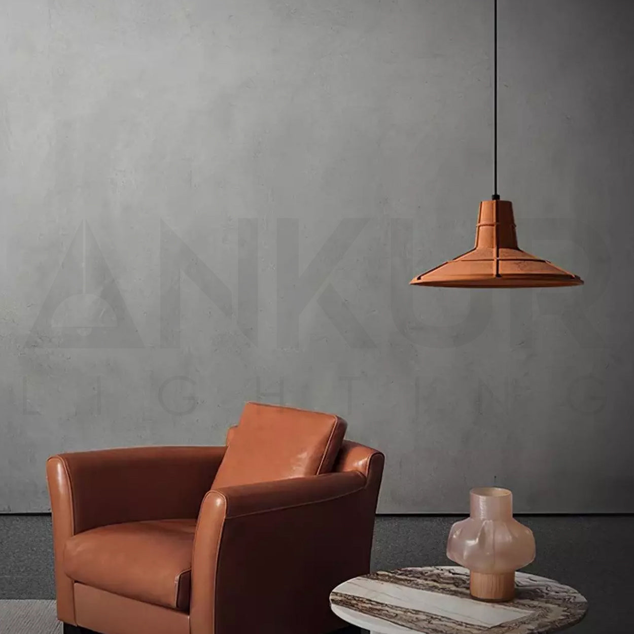 ANKUR HELIOS REDDISH BROWN MICROCEMENT LAMPSHADE CONCRETE PENDANT LIGHT