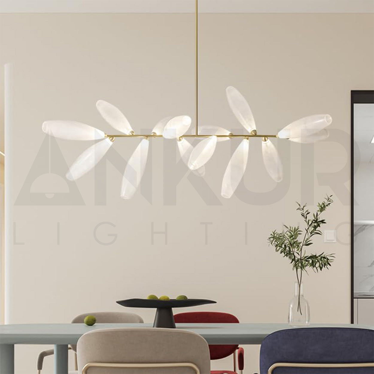 ANKUR AURELIUS MODERN LEAF DESIGN METAL AND GLASS BASED CHANDELIER