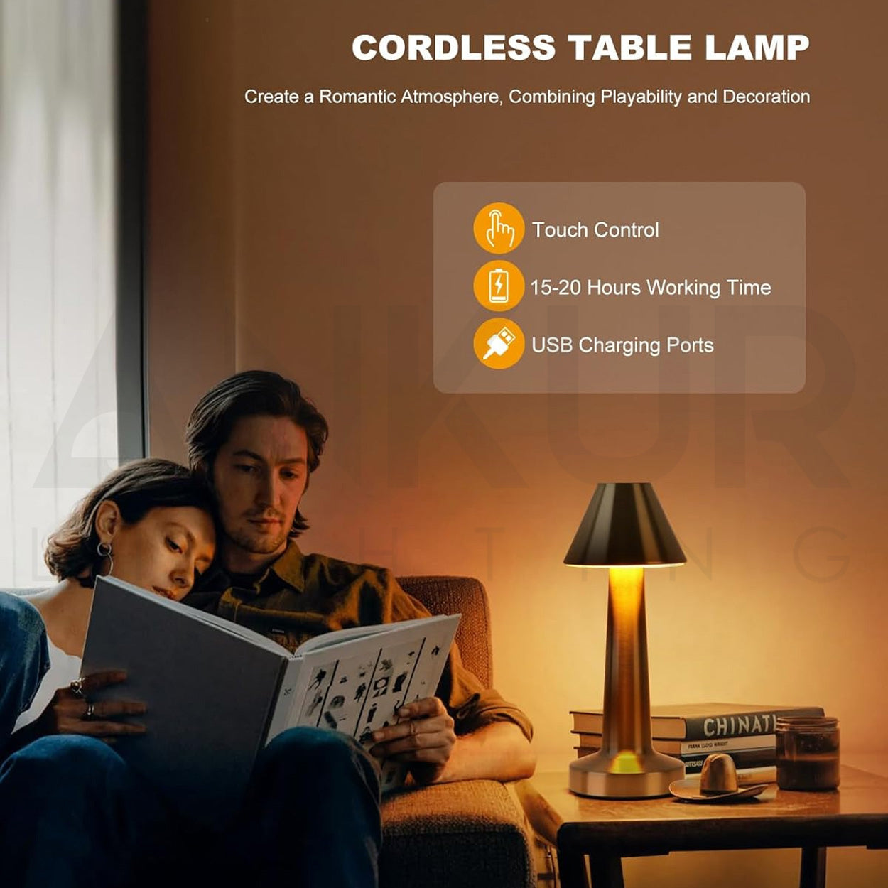 ANKUR METALHAT RECHARGABLE TOUCH CONTROL WIRELESS BAR TABLE LAMP