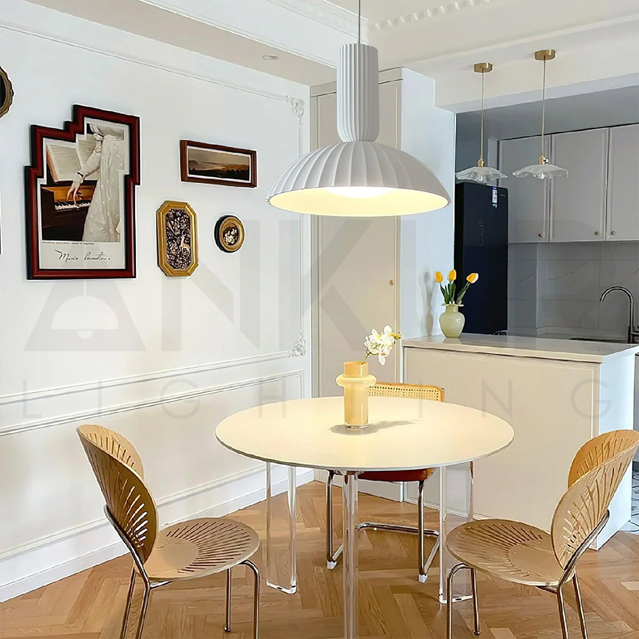 ANKUR WILLOW FLUTED WHITE CERAEMIC PORCELAIN DOME PENDANT LIGHT