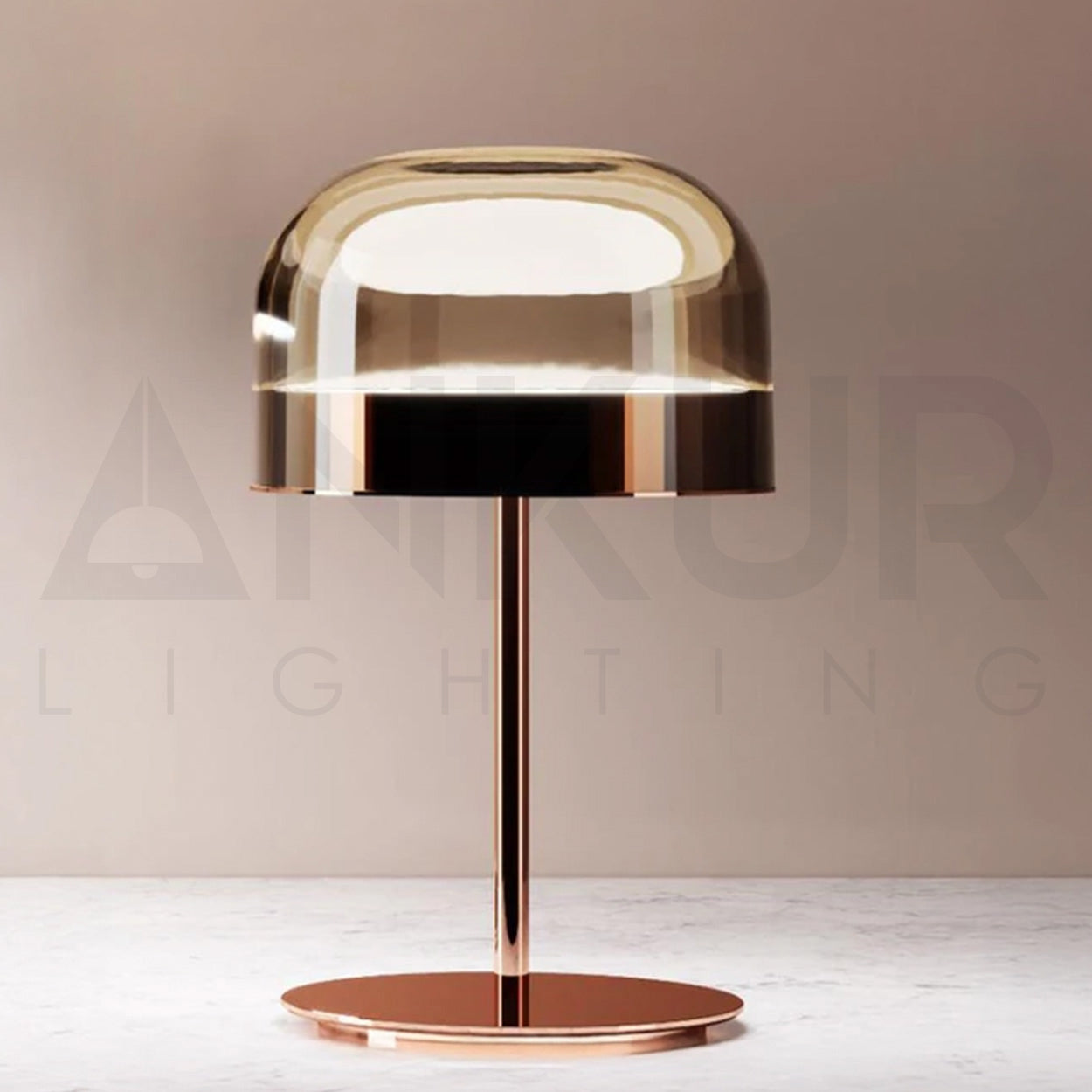 ANKUR CLASSY COPPER FINISH METAL AND GLASS BASED BEDSIDE TABLE LAMP