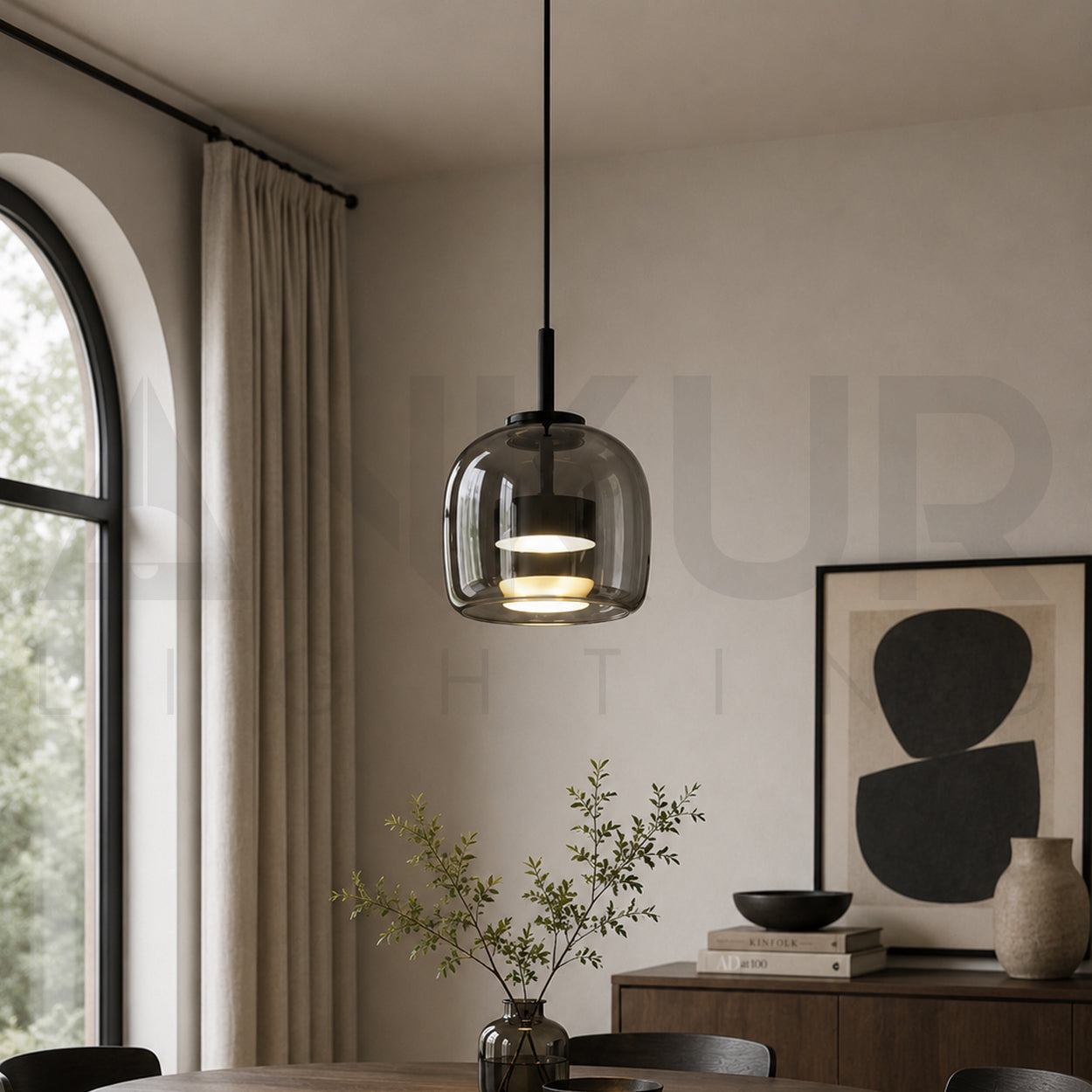 ANKUR GLOW BELL MODERN GLASS WITH METAL LED PENDANT LIGHT