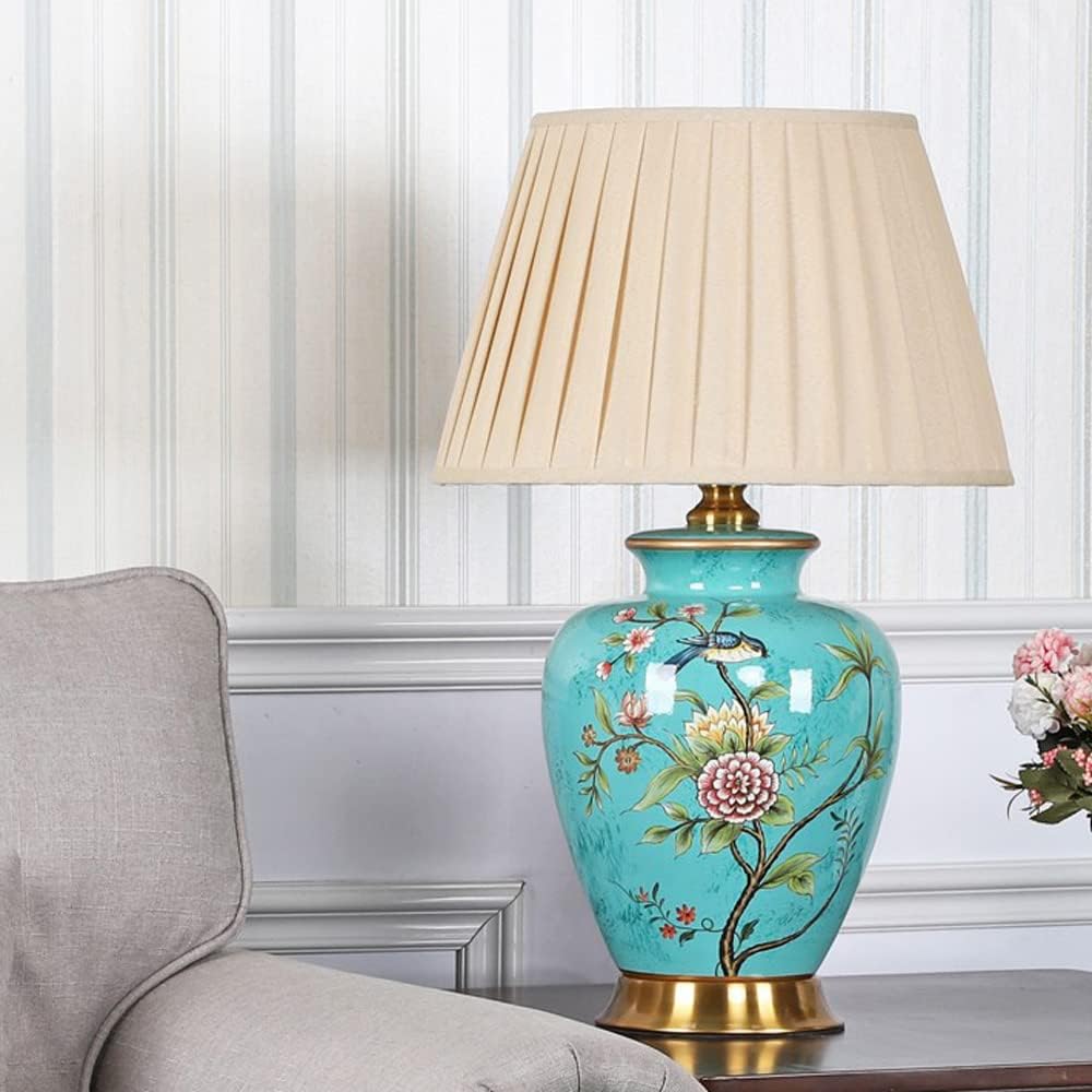 ANKUR JUNIPER VINTAGE GREEN FLORAL PATTERN CERAMIC BEDSIDE TABLE LAMP FOR LIVING AND BEDROOM