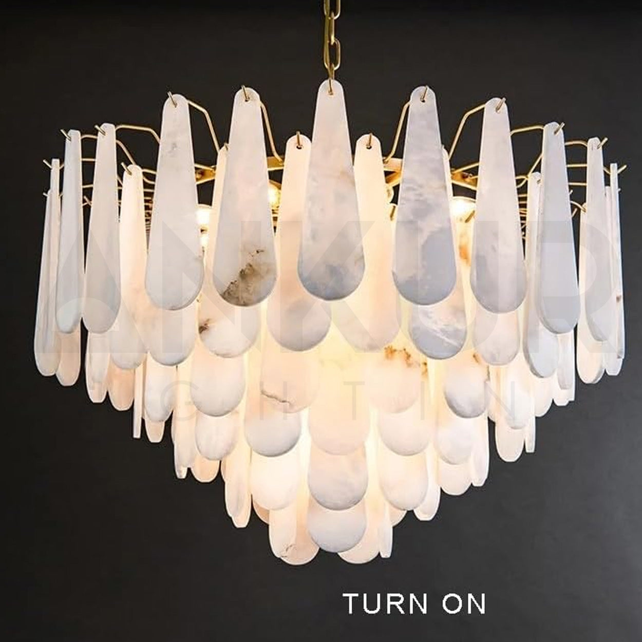ANKUR VITTORIO MODERN MINIMILIST DESIN METAL AND ALABASTER BASED DESIGNER CHANDELIER