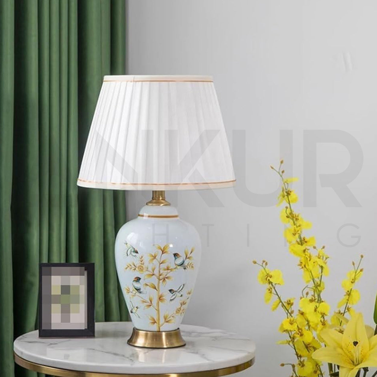ANKUR KEYSTONE MODERN HAND PAINTED CERAMIC BEDSIDE TABLE LAMP