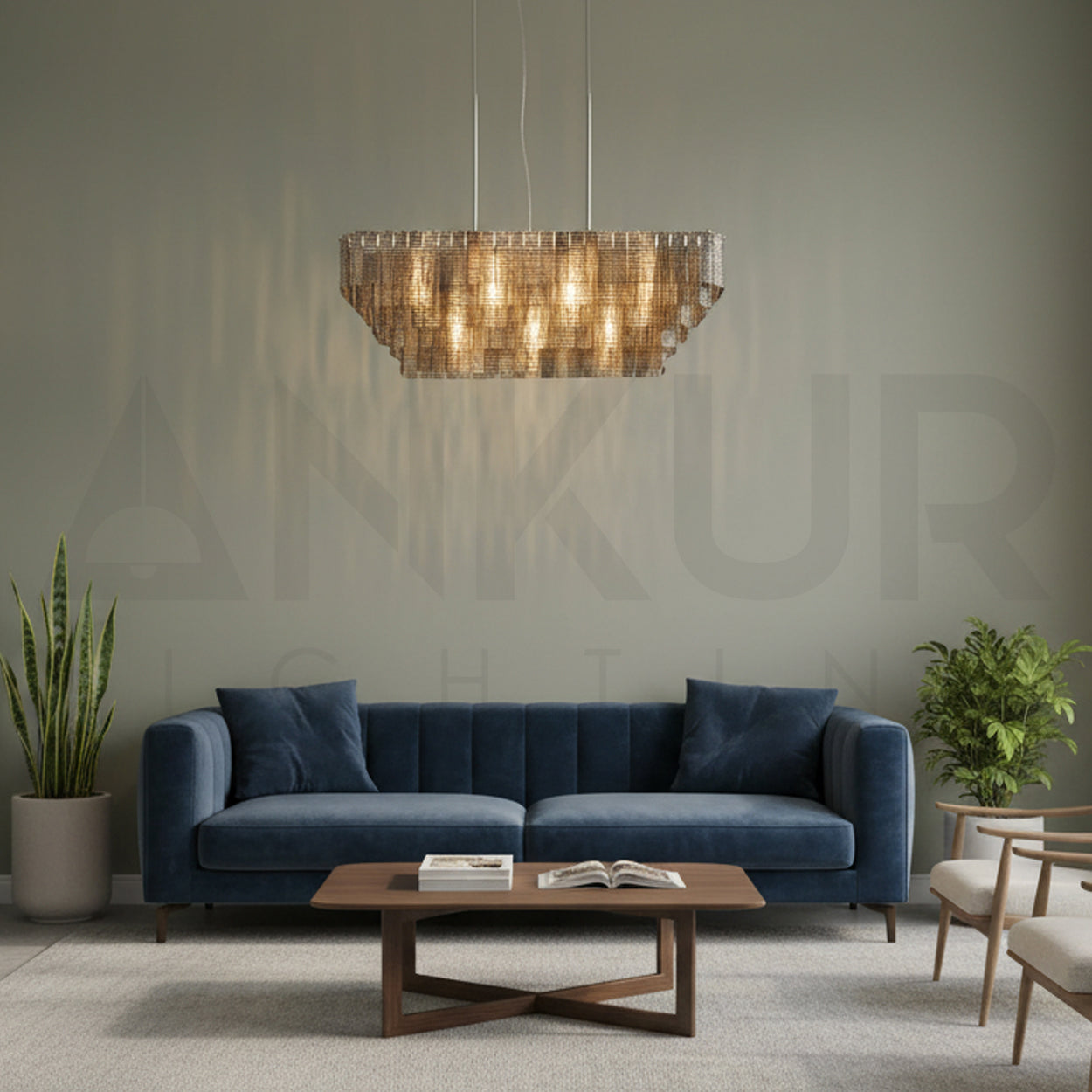 ANKUR WISTERIA STAINLESS STEEL HAIRLINE RECTANGULAR CHANDELIER