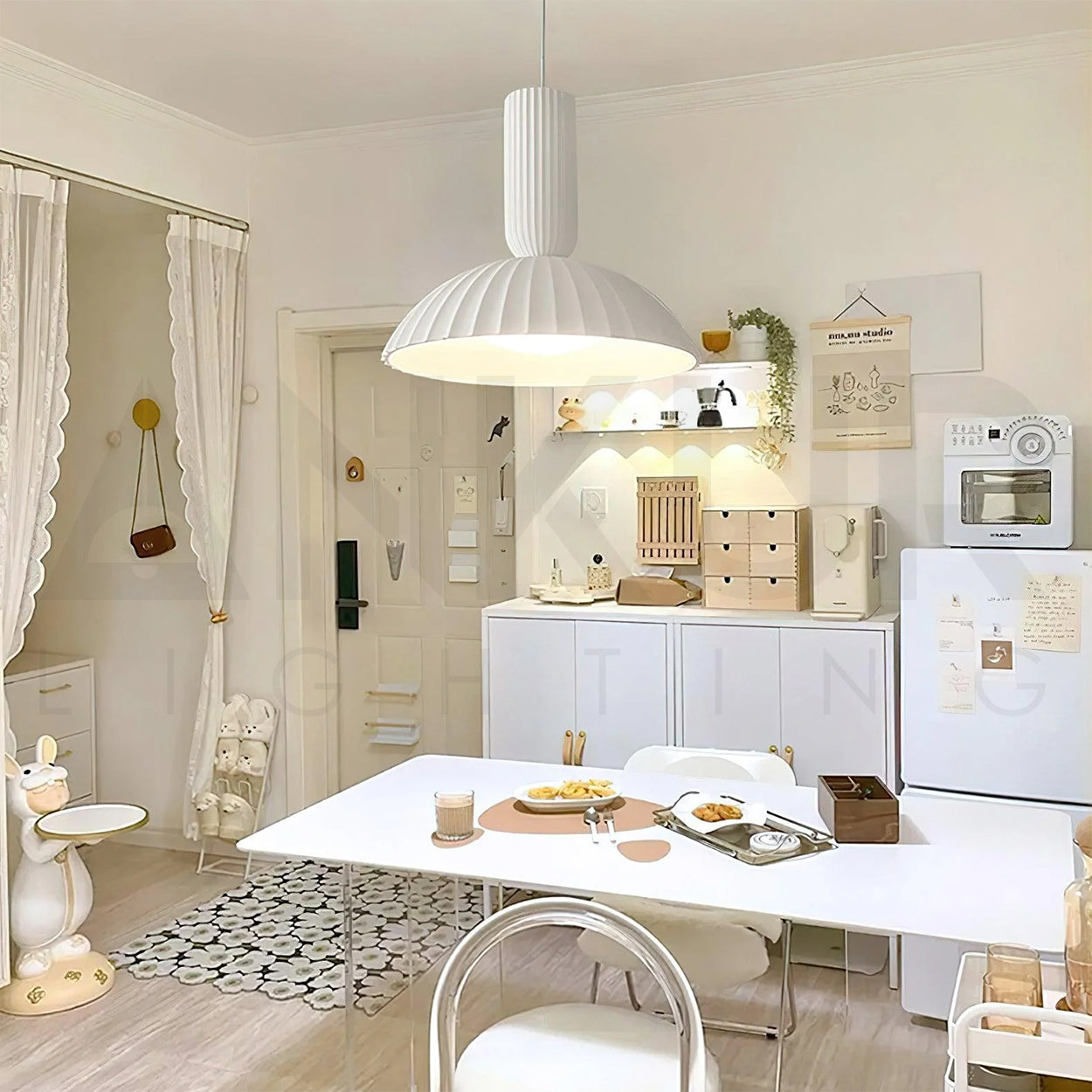 ANKUR WILLOW FLUTED WHITE CERAEMIC PORCELAIN DOME PENDANT LIGHT