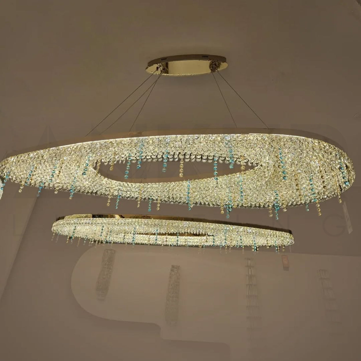 ANKUR FULGURITE CRYSTAL DOUBLE HEIGHT MODERN CHANDELIER FOR LUXURY HOME lighting