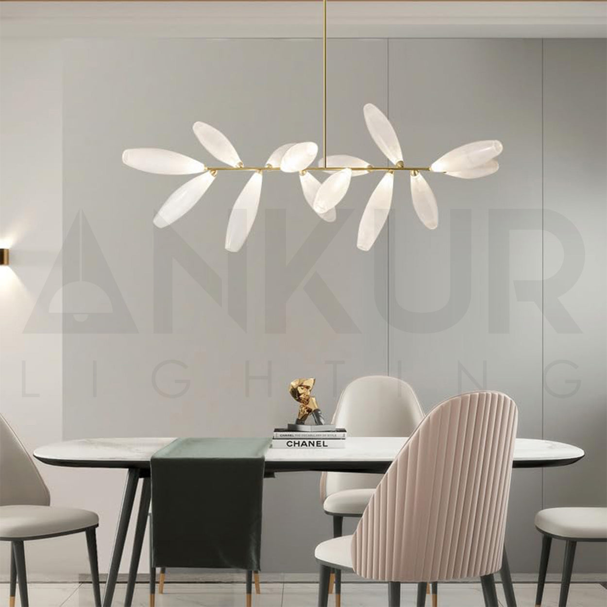 ANKUR AURELIUS MODERN LEAF DESIGN METAL AND GLASS BASED CHANDELIER