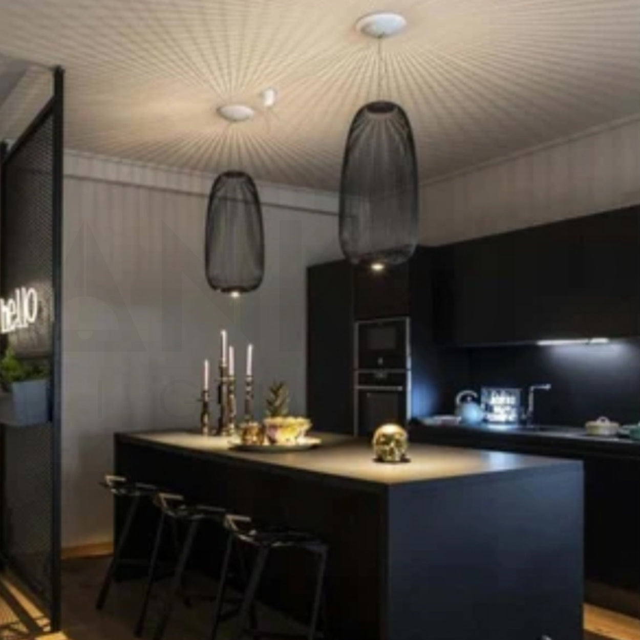 ANKUR ECHO MODERN DESIGNER SPOKES BLACK FINISH METAL BASED HANGING LIGHT FOR HOME LIGHTING