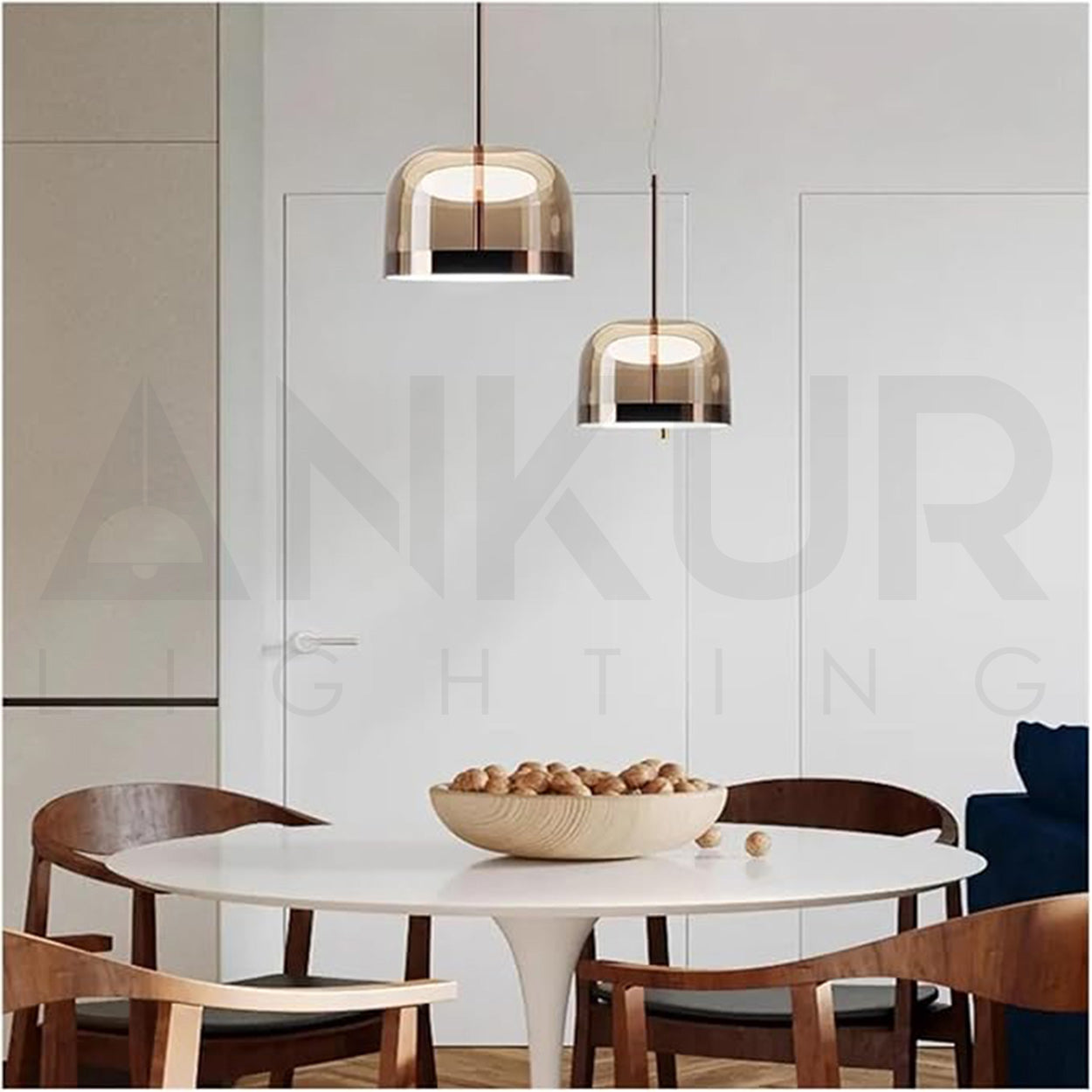 ANKUR BERLIN COPPER FINISH METAL AND AMBER GLASS LED PENDANT LIGHT