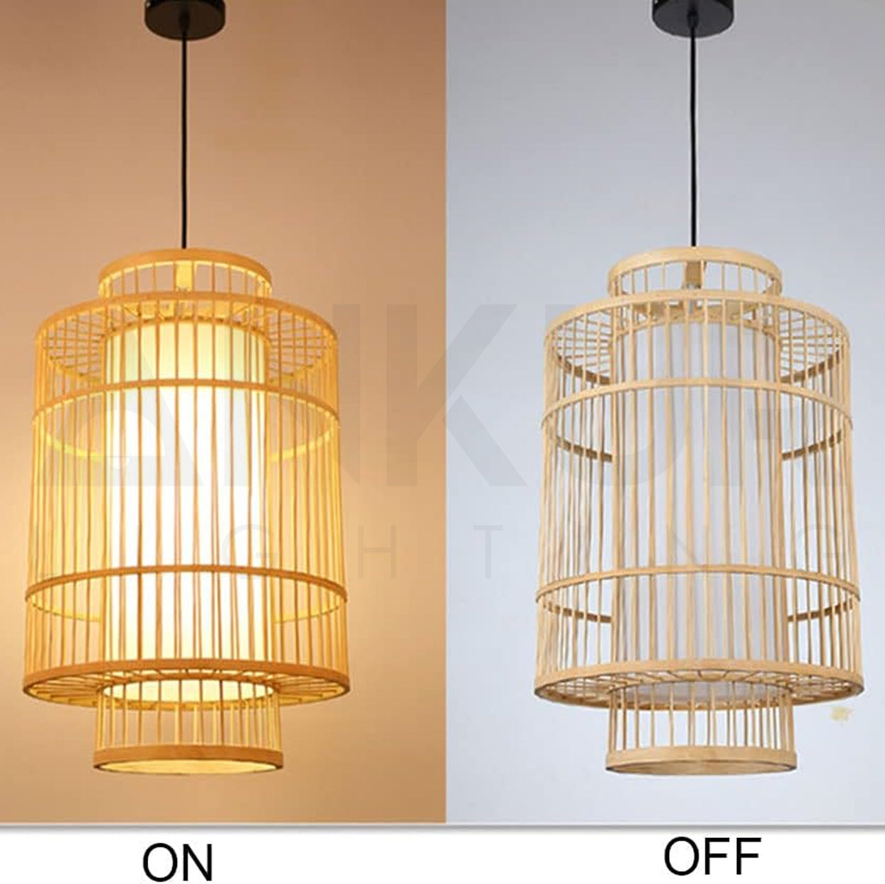 ANKUR SLAVIC NATURAL BAMBOO CANE AND FABRIC HANDMADE PENDANT LIGHT