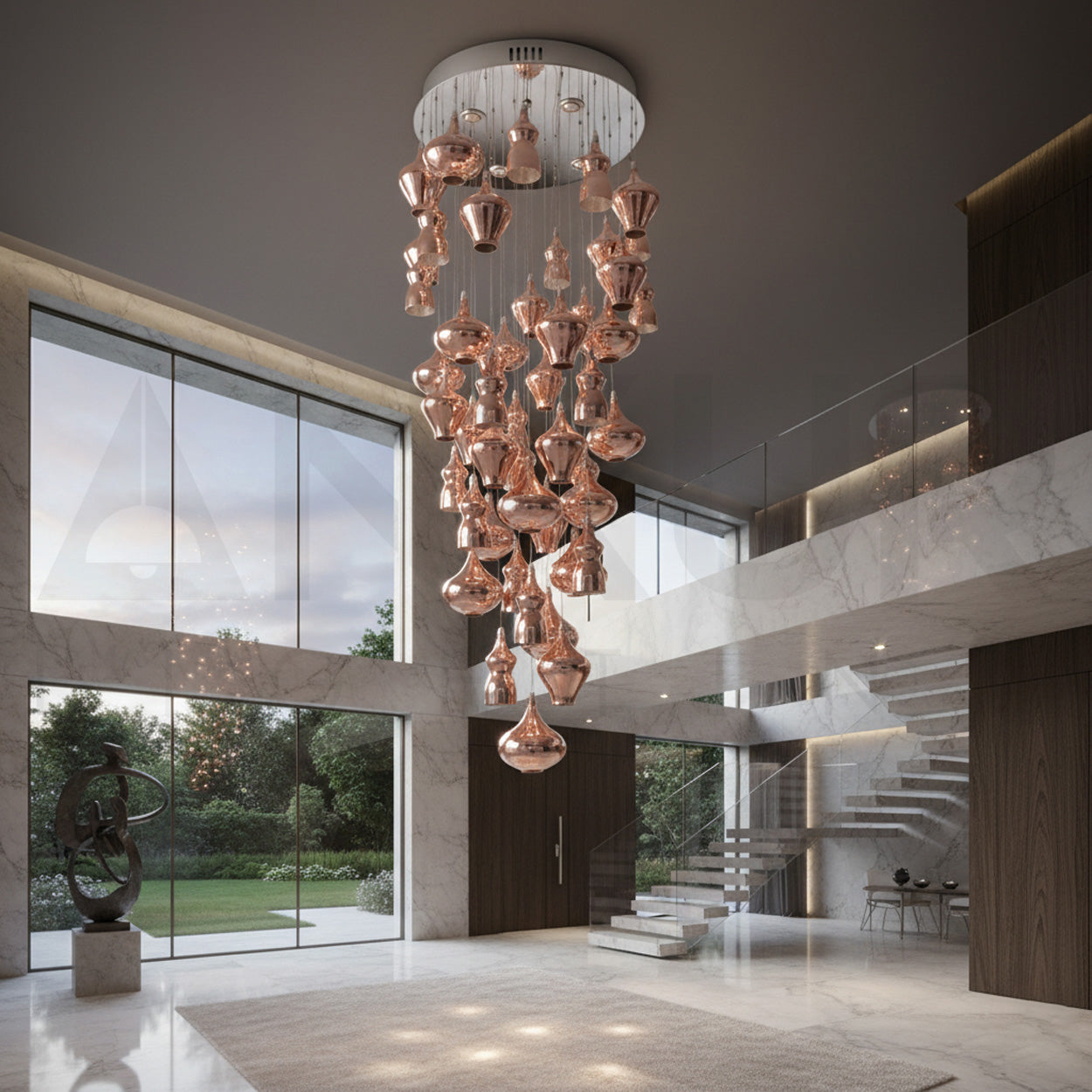 ANKUR LUNARIA MODERN LED COPPER GLASS LUXURY CHANDELIER