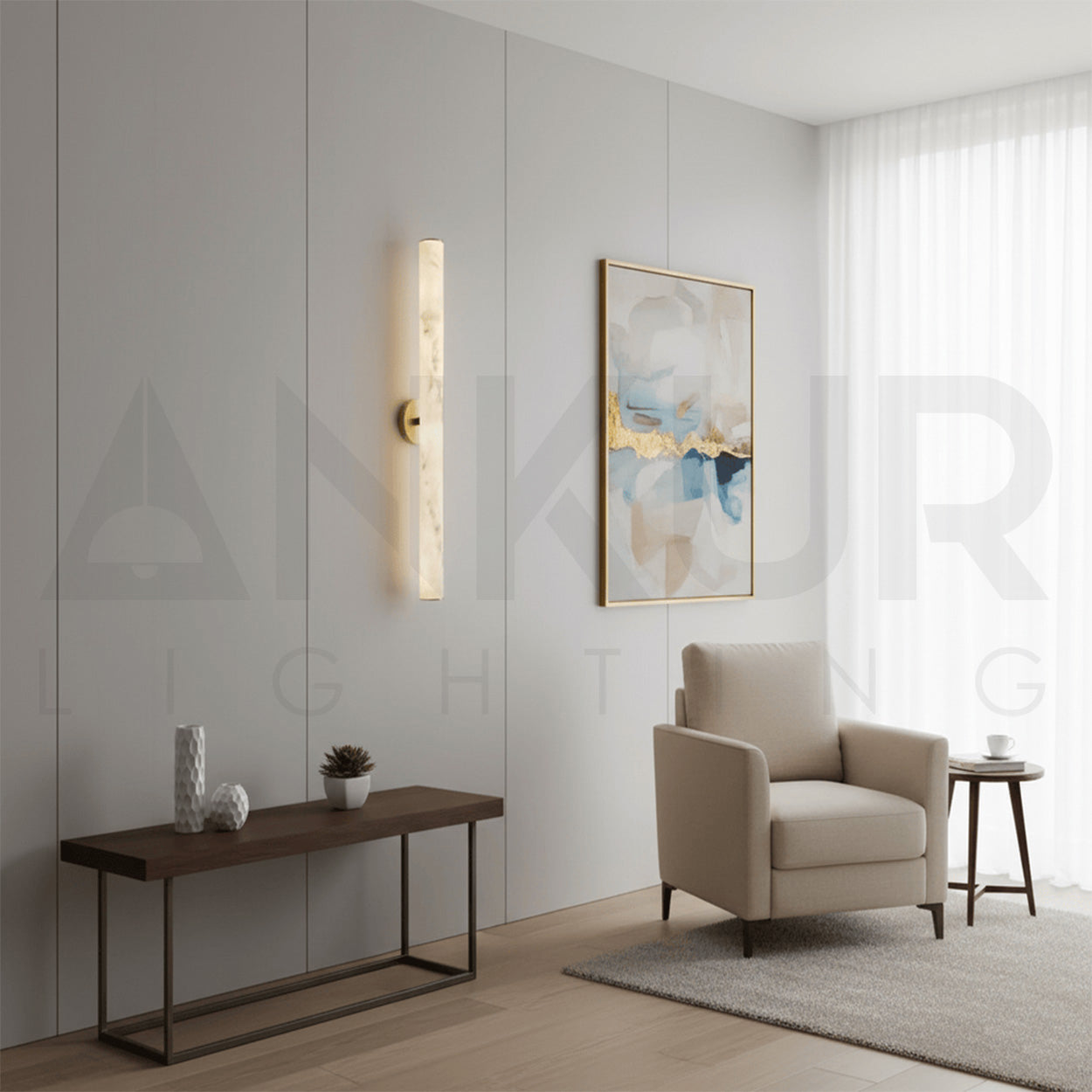 ANKUR VITRIC MODERN MINIMILIST DESIN METAL AND ALABASTER BASED WALL LIGHT