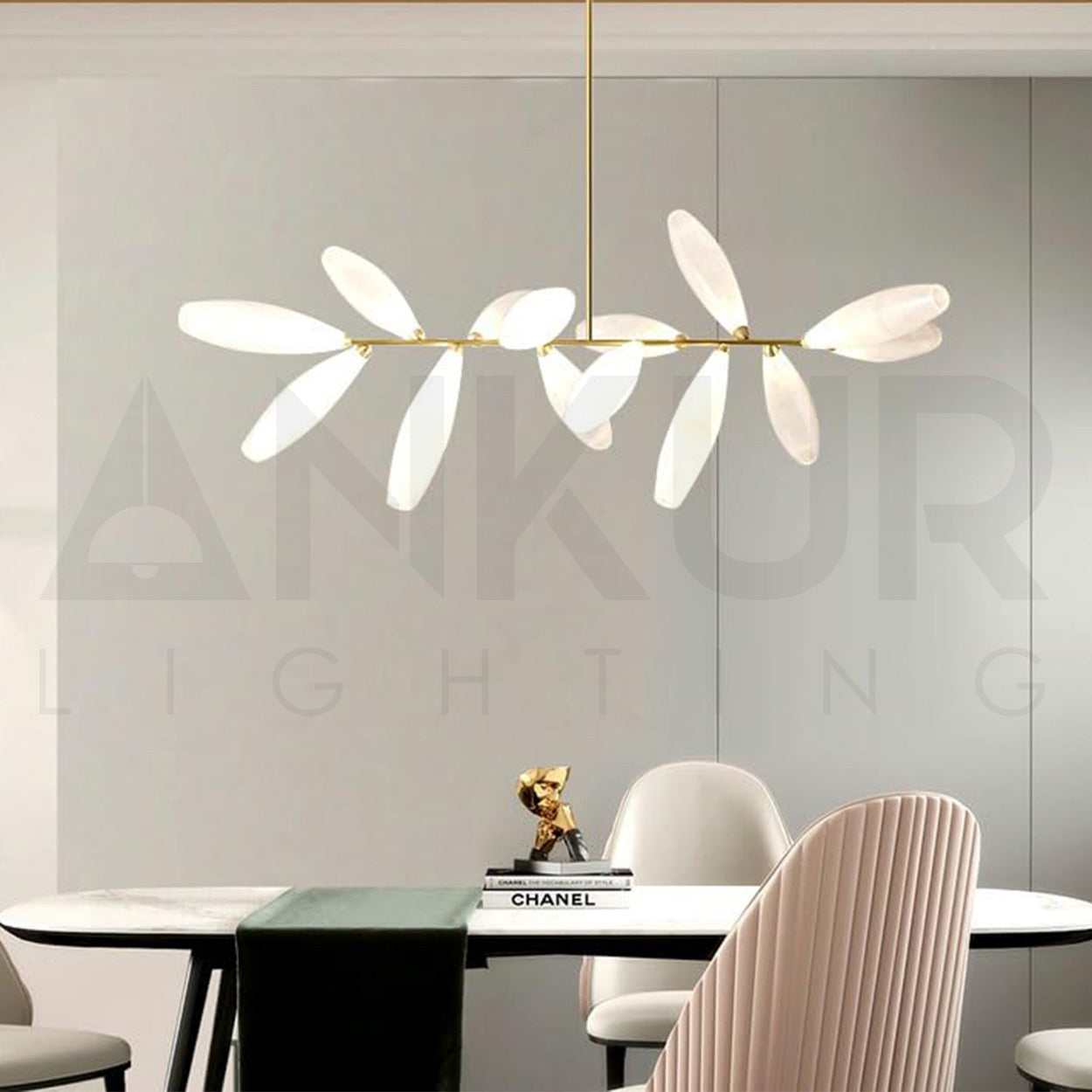ANKUR AURELIUS MODERN LEAF DESIGN METAL AND GLASS BASED CHANDELIER