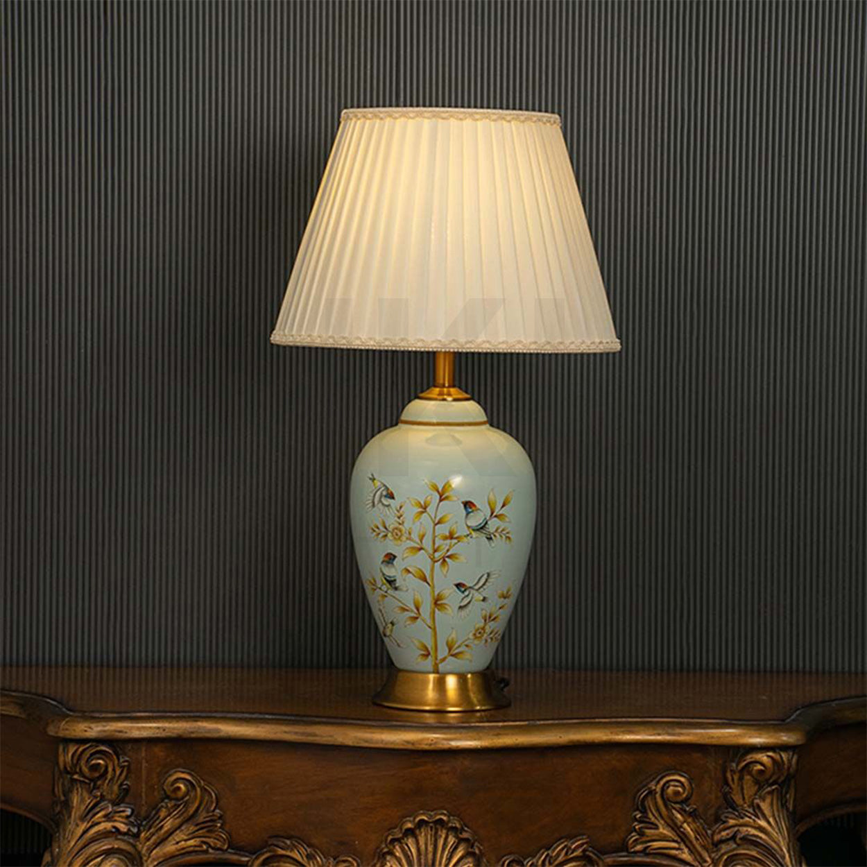 ANKUR KEYSTONE MODERN HAND PAINTED CERAMIC BEDSIDE TABLE LAMP