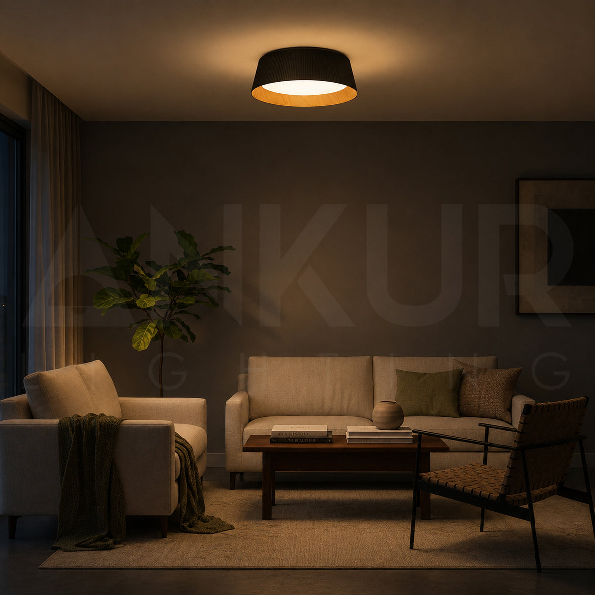 ANKUR CIRQUE 60W SURFACE CEILING LIGHT | 3CCT TUNABLE LED | BLACK WOODEN