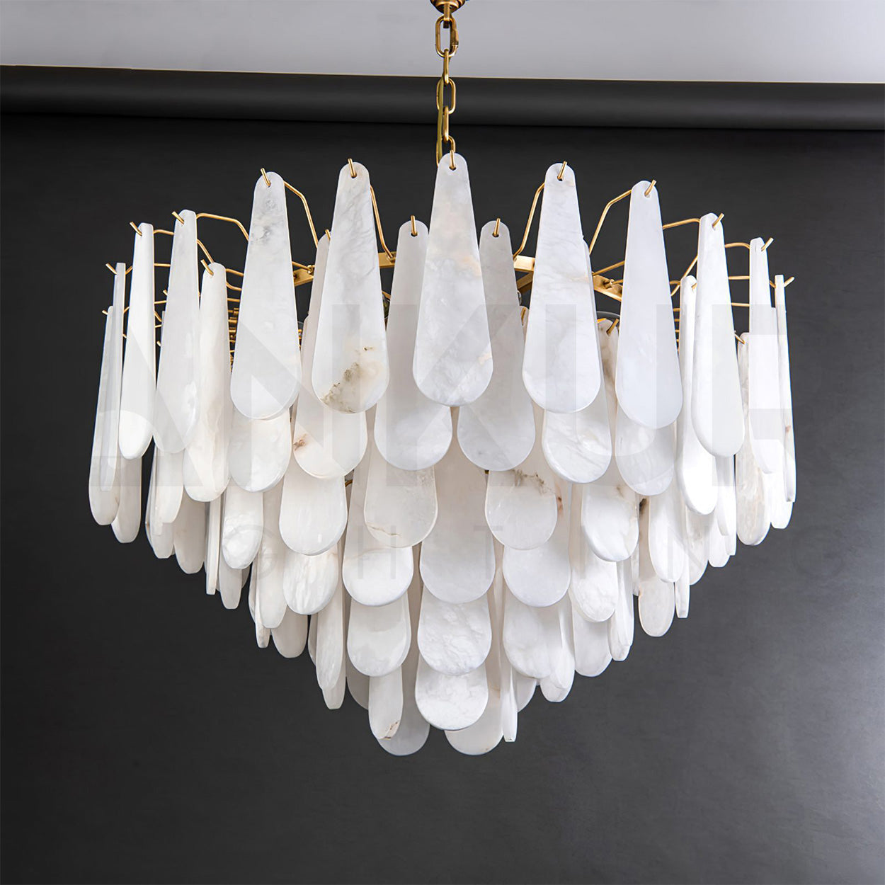 ANKUR VITTORIO MODERN MINIMILIST DESIN METAL AND ALABASTER BASED DESIGNER CHANDELIER