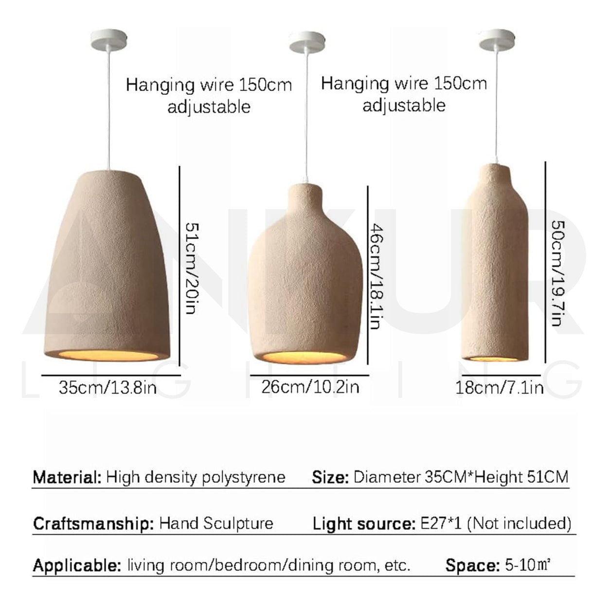 ANKUR LUNA RESIN PENDANT LIGHT FOR BEDROOM AND LIVING ROOM MODERN STYLE HANGING LIGHT