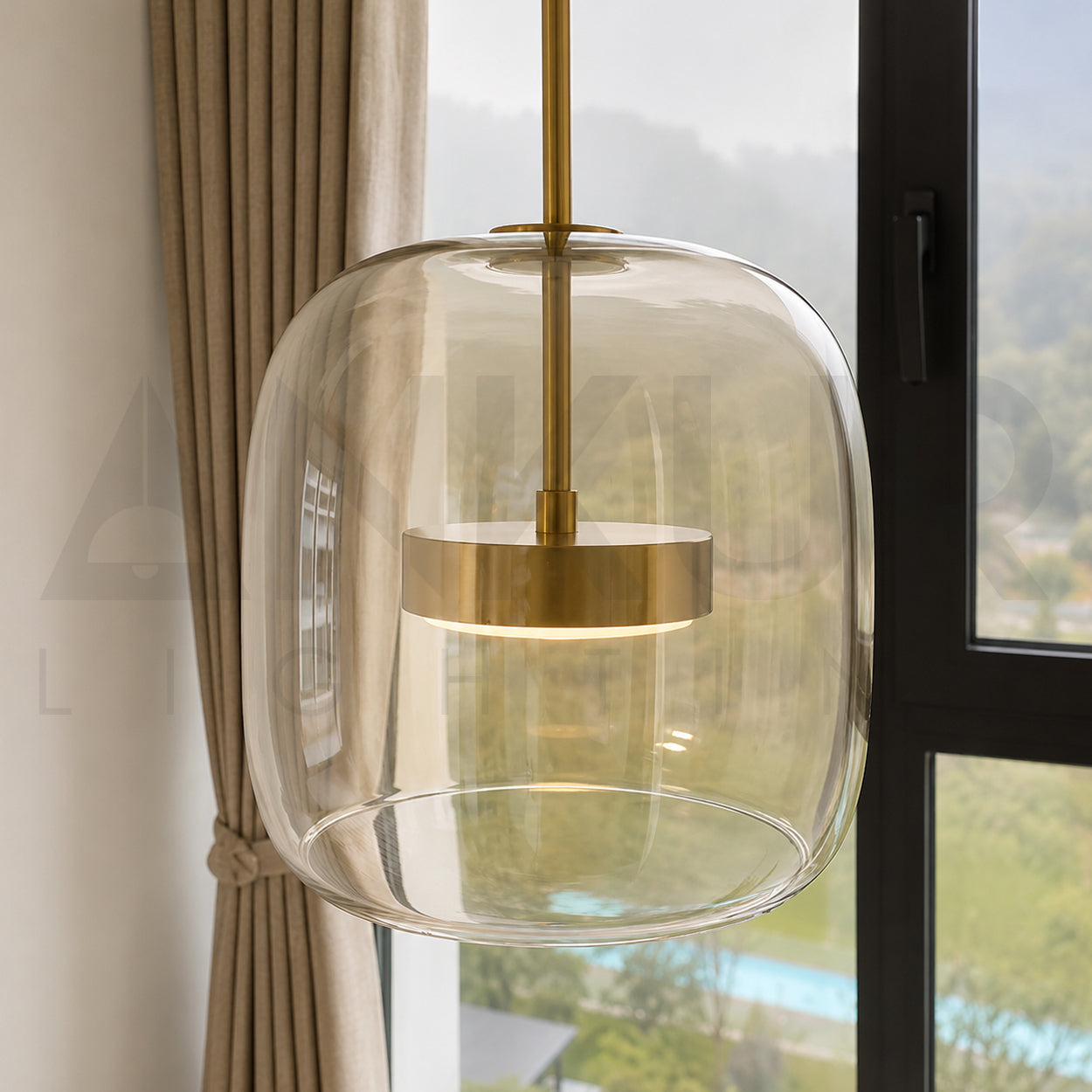 ANKUR GLOW BELL MODERN GLASS WITH METAL LED PENDANT LIGHT
