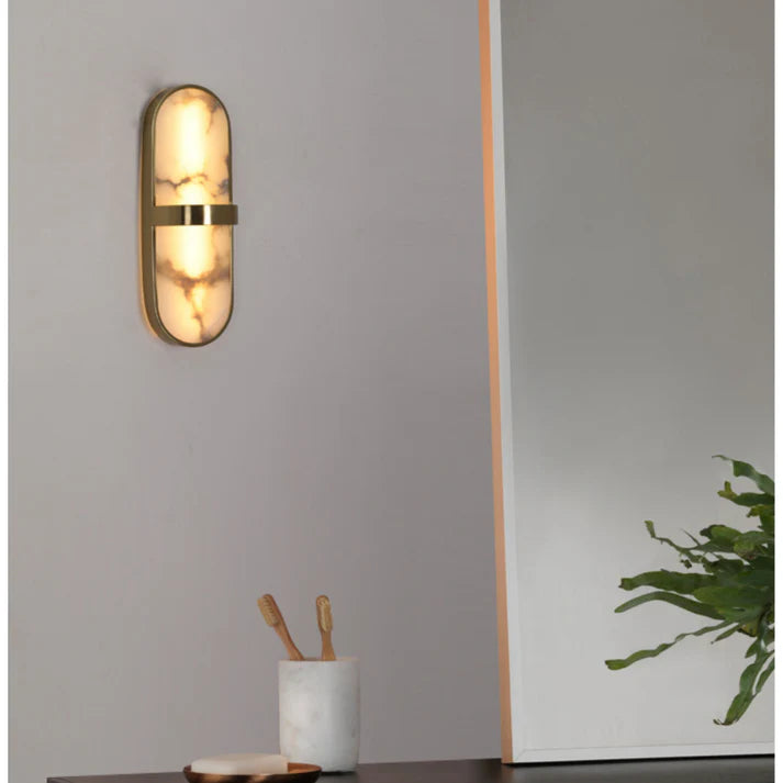 ANKUR ALABASTER PILL NORDIC MARBLE WALL SCONCE WITH METAL FINISH WALL LIGHT