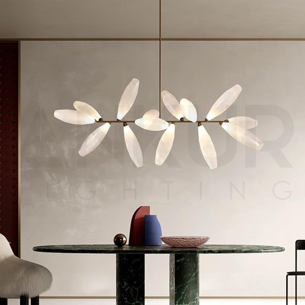 ANKUR AURELIUS MODERN LEAF DESIGN METAL AND GLASS BASED CHANDELIER