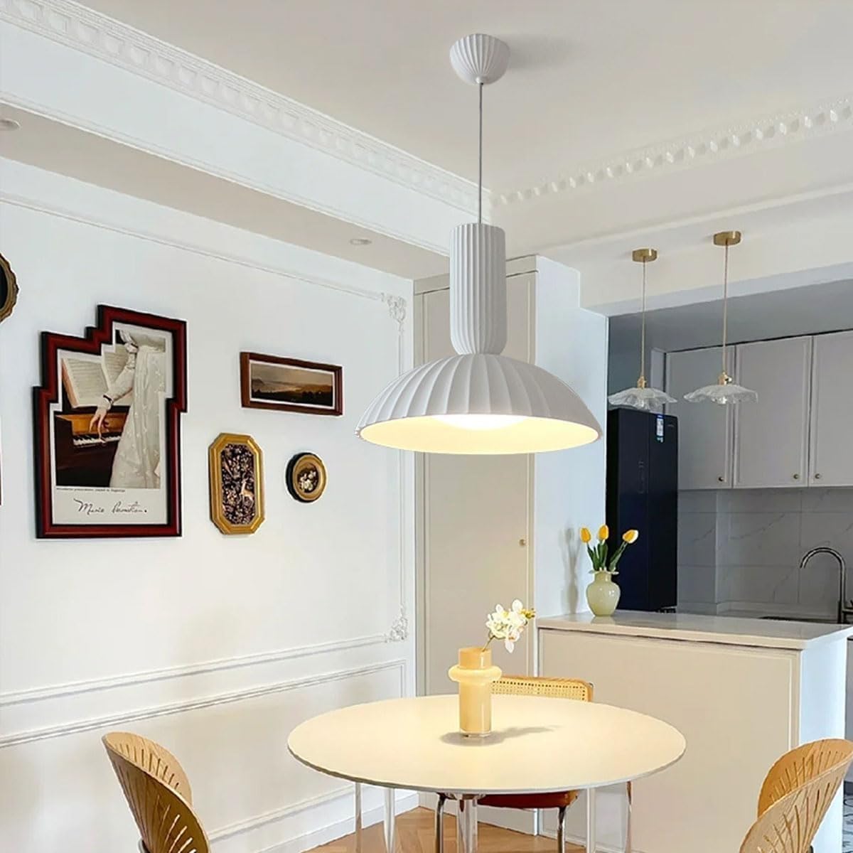 ANKUR WILLOW FLUTED WHITE CERAEMIC PORCELAIN DOME PENDANT LIGHT