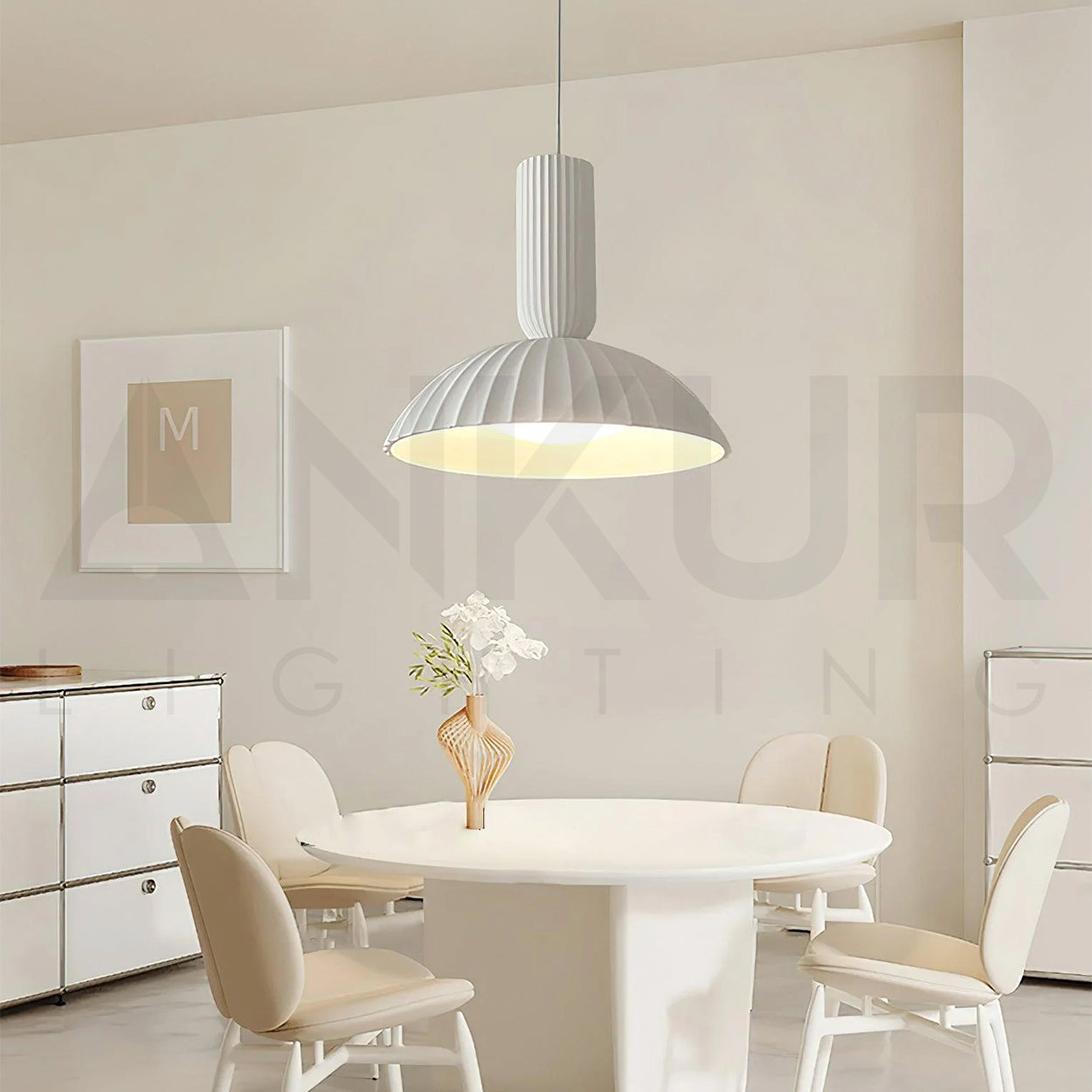 ANKUR WILLOW FLUTED WHITE CERAEMIC PORCELAIN DOME PENDANT LIGHT