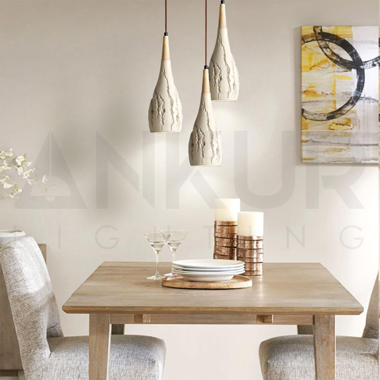ANKUR CUBIST NORDIC MICRO CEMENT PENDANT LIGHT DECOR DROP LIGHTING FIXTURE SOLID WOOD LAMP HANGING LIGHT