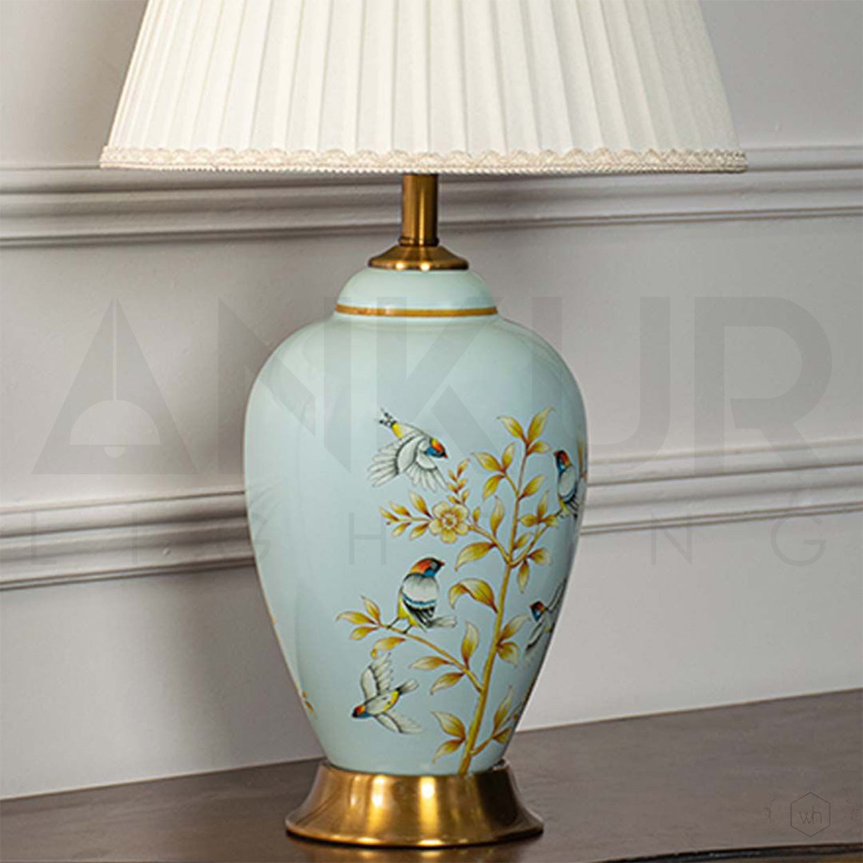 ANKUR KEYSTONE MODERN HAND PAINTED CERAMIC BEDSIDE TABLE LAMP
