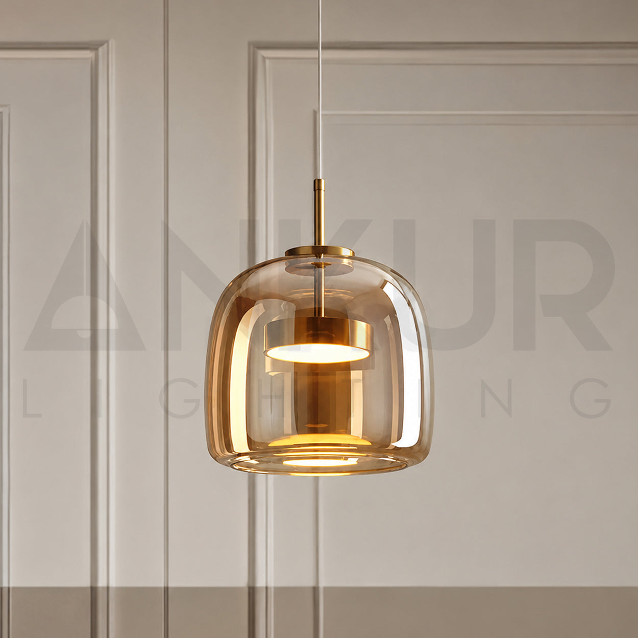 ANKUR GLOW BELL MODERN GLASS WITH METAL LED PENDANT LIGHT
