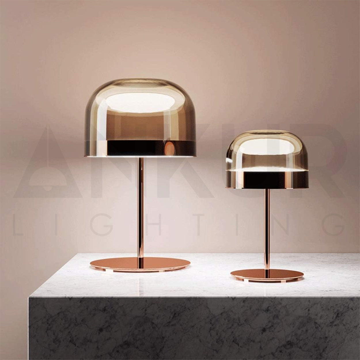 ANKUR CLASSY COPPER FINISH METAL AND GLASS BASED BEDSIDE TABLE LAMP