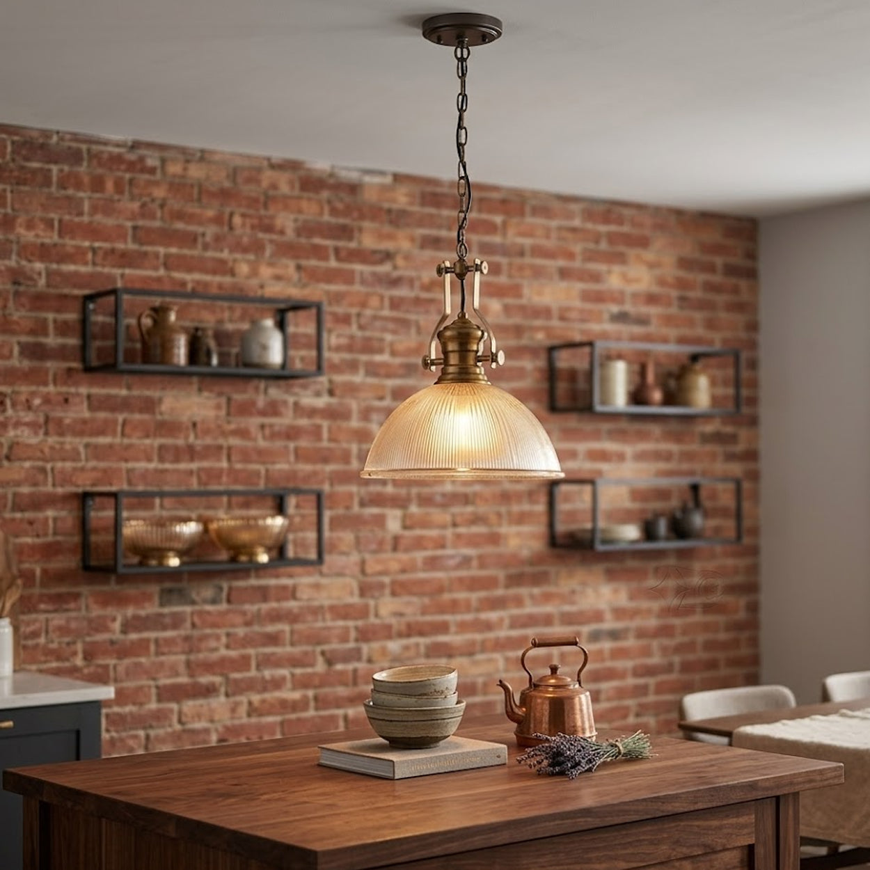 ANKUR ILARIO VINTAGE STYLE METAL AND GLASS HANGING LIGHT