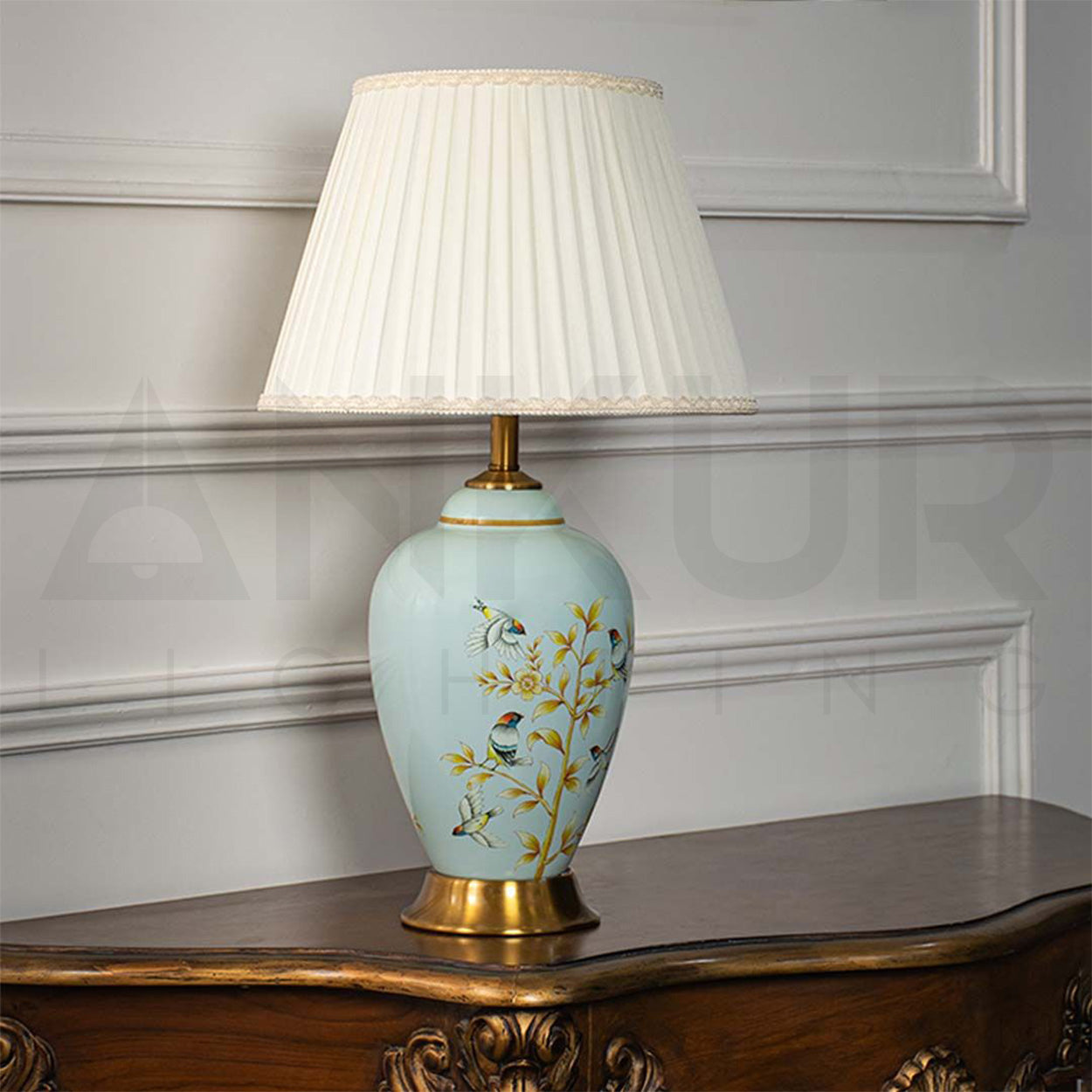 ANKUR KEYSTONE MODERN HAND PAINTED CERAMIC BEDSIDE TABLE LAMP