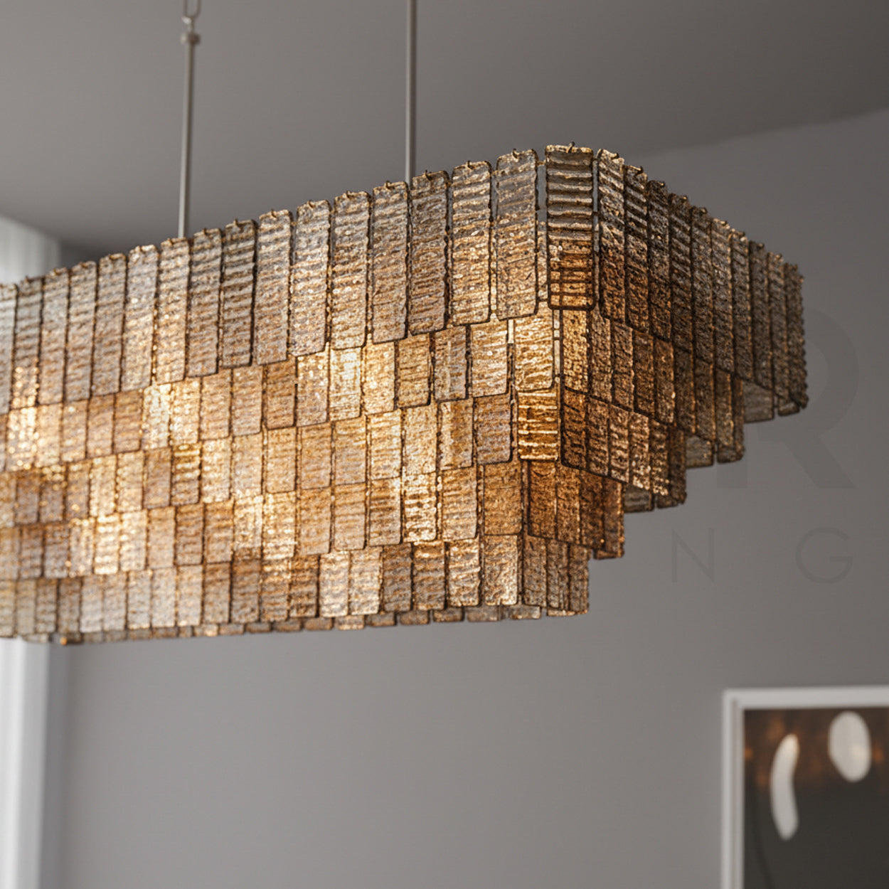 ANKUR WISTERIA STAINLESS STEEL HAIRLINE RECTANGULAR CHANDELIER