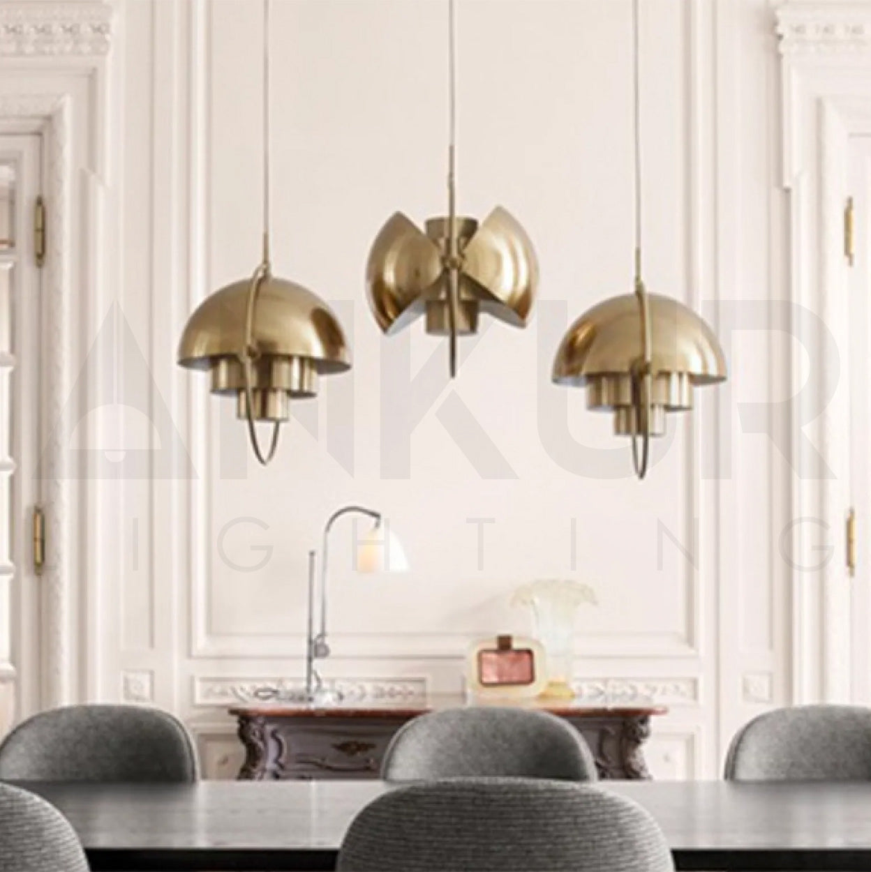 ANKUR FRESCO MODERN DESINGER HANGING LIGHT ANTIQUE BRASS FINISH SEMICIRCULAR PENDANT LIGHT