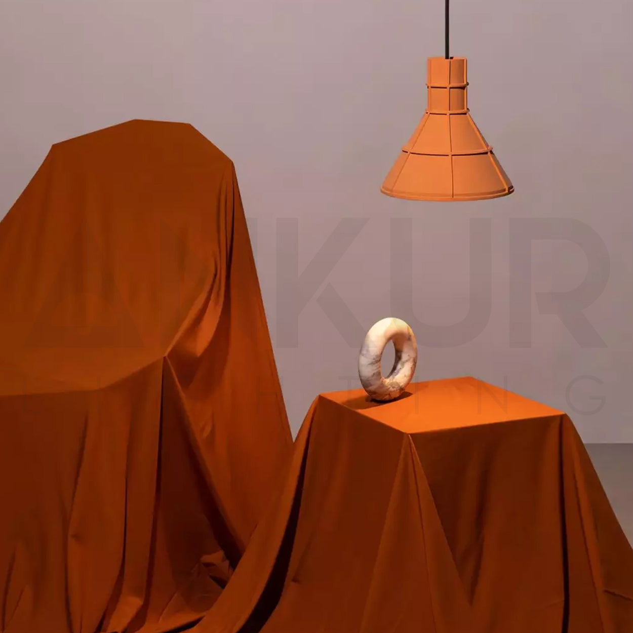 ANKUR HELIOS REDDISH BROWN MICROCEMENT LAMPSHADE CONCRETE PENDANT LIGHT