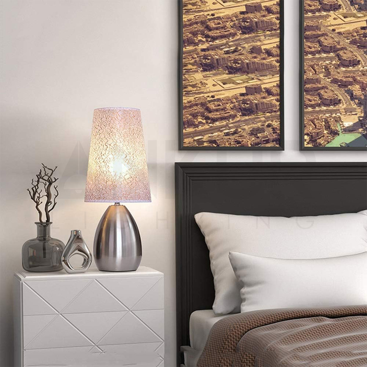 ANKUR NOIR GLOSSY FINISH METAL BEDSIDE TABLE LAMP