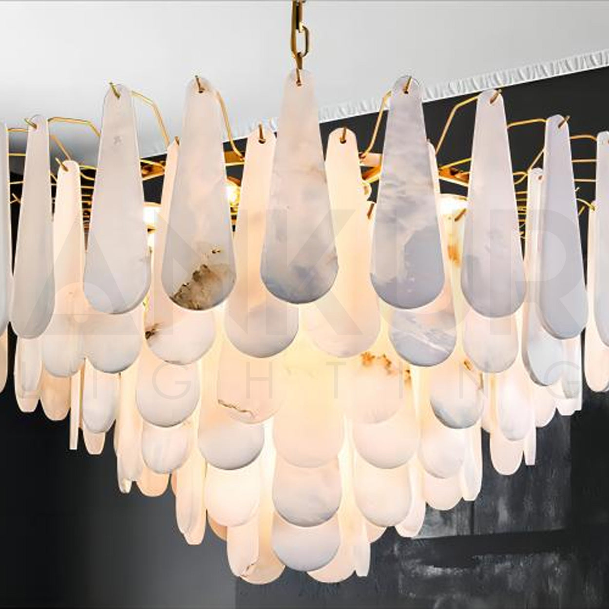 ANKUR VITTORIO MODERN MINIMILIST DESIN METAL AND ALABASTER BASED DESIGNER CHANDELIER